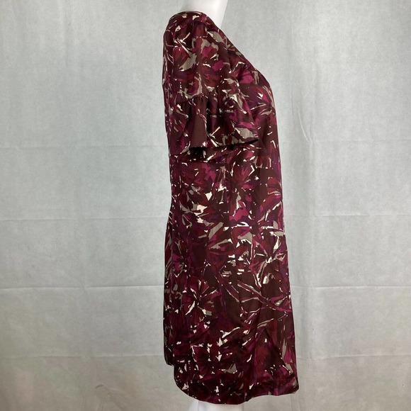 Trina Turk Dress Womens Sz 6 Maroon Purple Wool Silk Bell Sleeve Shift - Picture 5 of 12